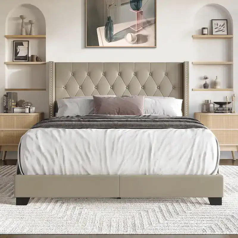 Button Tufted Wingback Upholstered Bed, Multiple Sizes and Colors