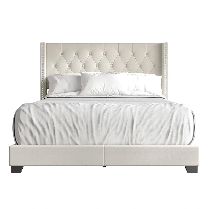 Button Tufted Wingback Upholstered Bed, Multiple Sizes and Colors