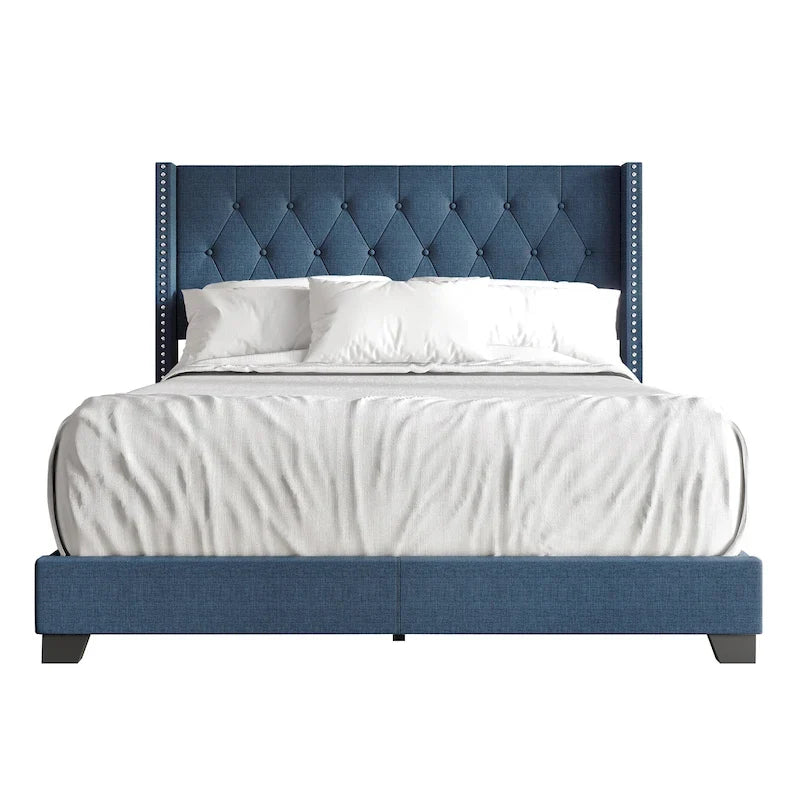 Button Tufted Wingback Upholstered Bed, Multiple Sizes and Colors