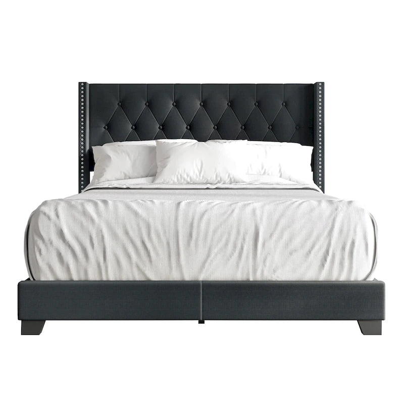 Button Tufted Wingback Upholstered Bed, Multiple Sizes and Colors
