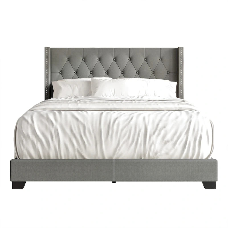 Button Tufted Wingback Upholstered Bed, Multiple Sizes and Colors