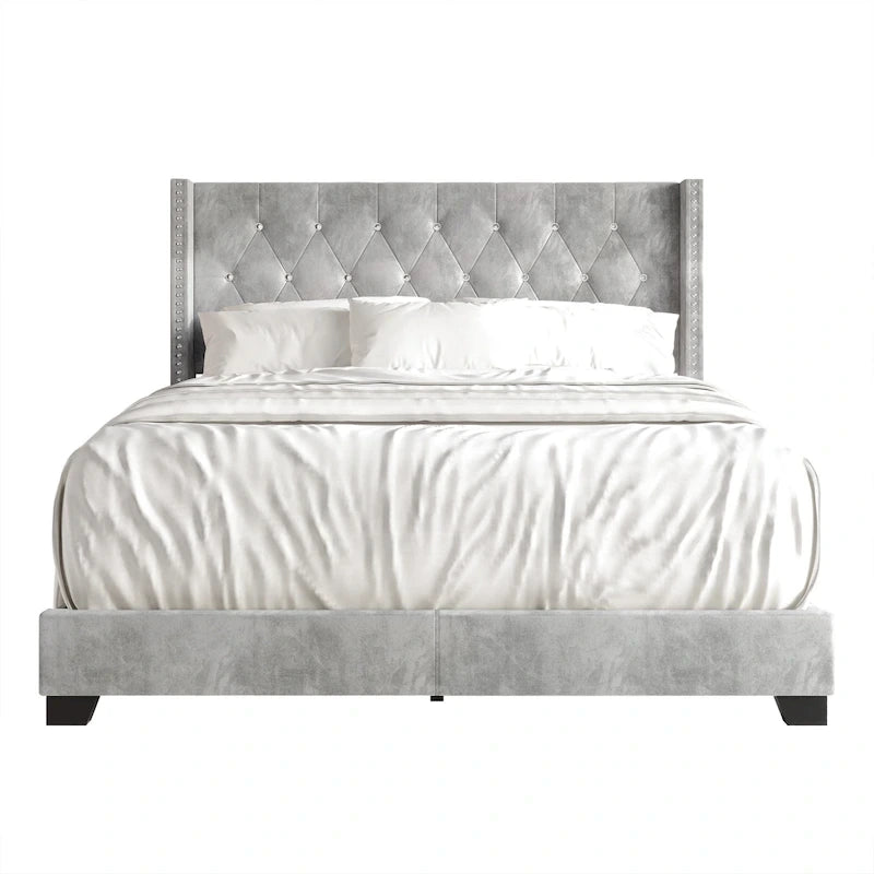 Button Tufted Wingback Upholstered Bed, Multiple Sizes and Colors