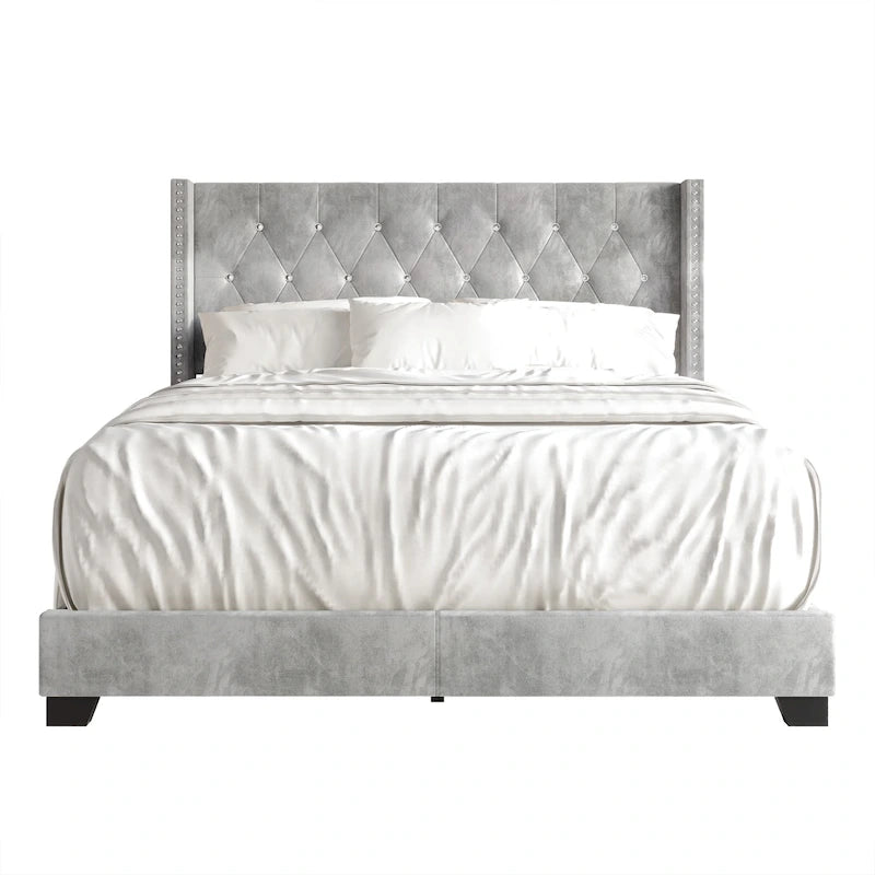 Button Tufted Wingback Upholstered Bed, Multiple Sizes and Colors