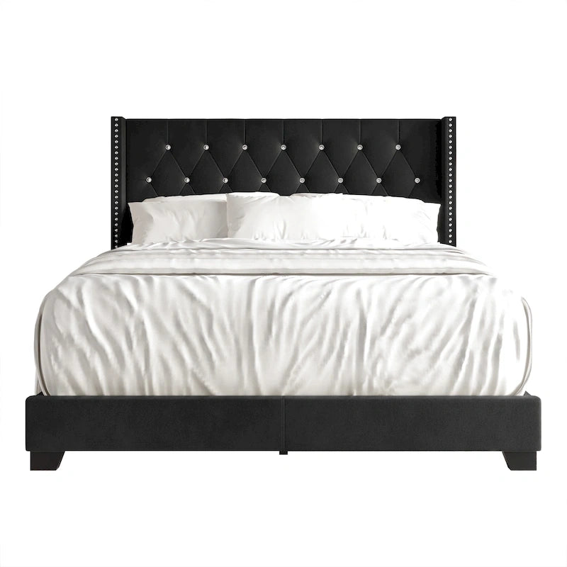 Button Tufted Wingback Upholstered Bed, Multiple Sizes and Colors