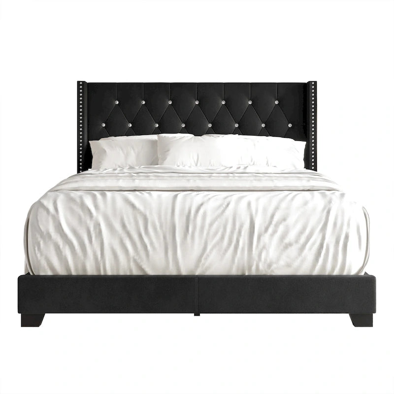 Button Tufted Wingback Upholstered Bed, Multiple Sizes and Colors
