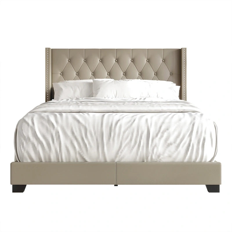 Button Tufted Wingback Upholstered Bed, Multiple Sizes and Colors