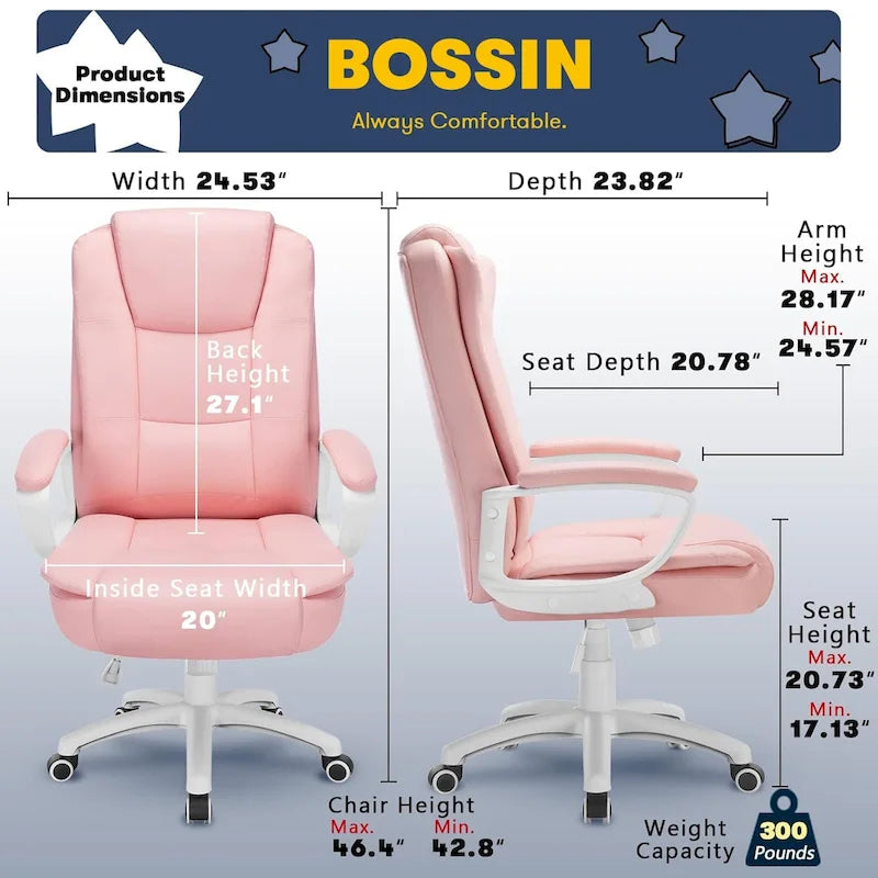 High Back Executive Office Chair, Ergonomic, Leather, 400 lbs