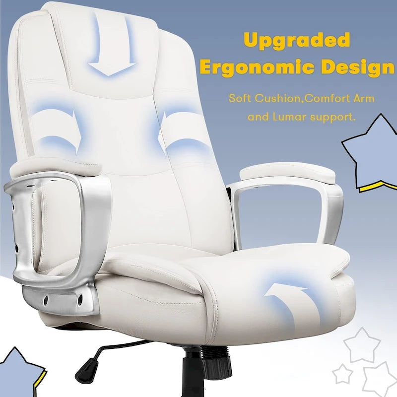 High Back Executive Office Chair, Ergonomic, Leather, 400 lbs