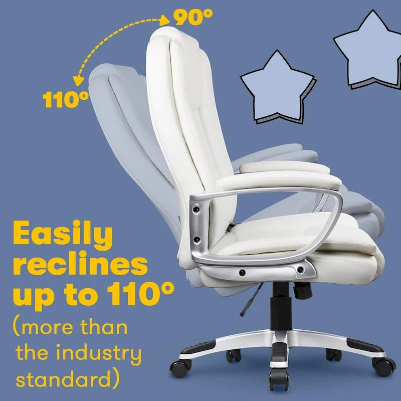 High Back Executive Office Chair, Ergonomic, Leather, 400 lbs