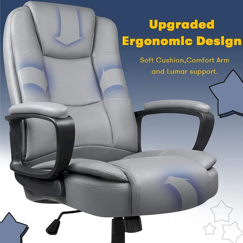 High Back Executive Office Chair, Ergonomic, Leather, 400 lbs