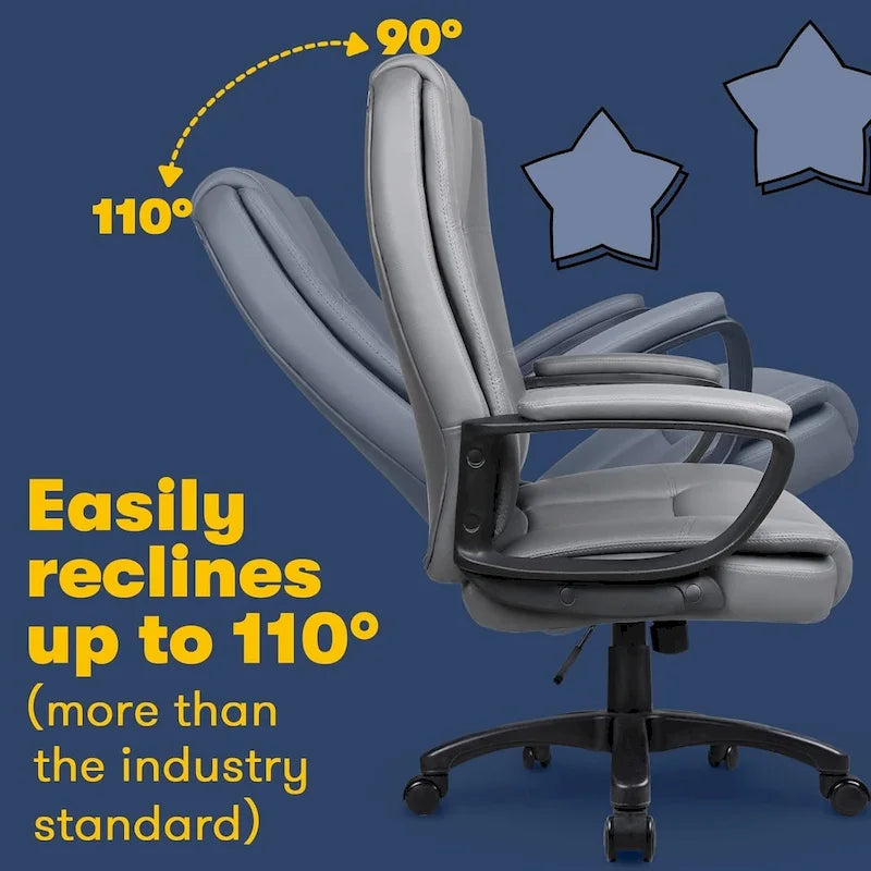 High Back Executive Office Chair, Ergonomic, Leather, 400 lbs