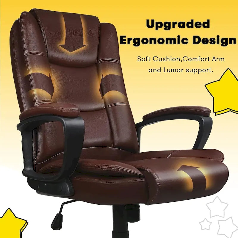 High Back Executive Office Chair, Ergonomic, Leather, 400 lbs