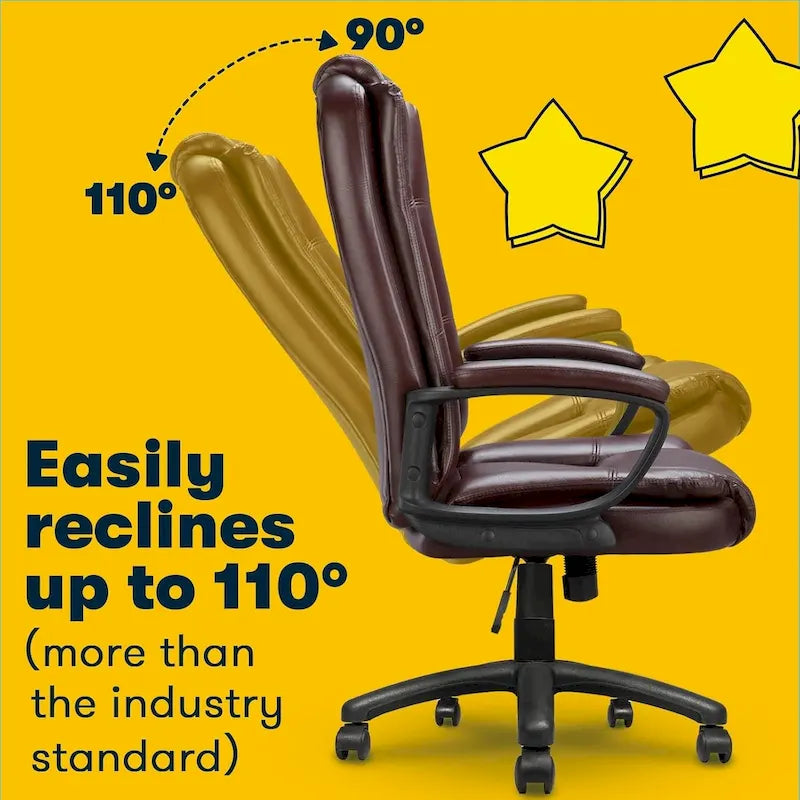 High Back Executive Office Chair, Ergonomic, Leather, 400 lbs