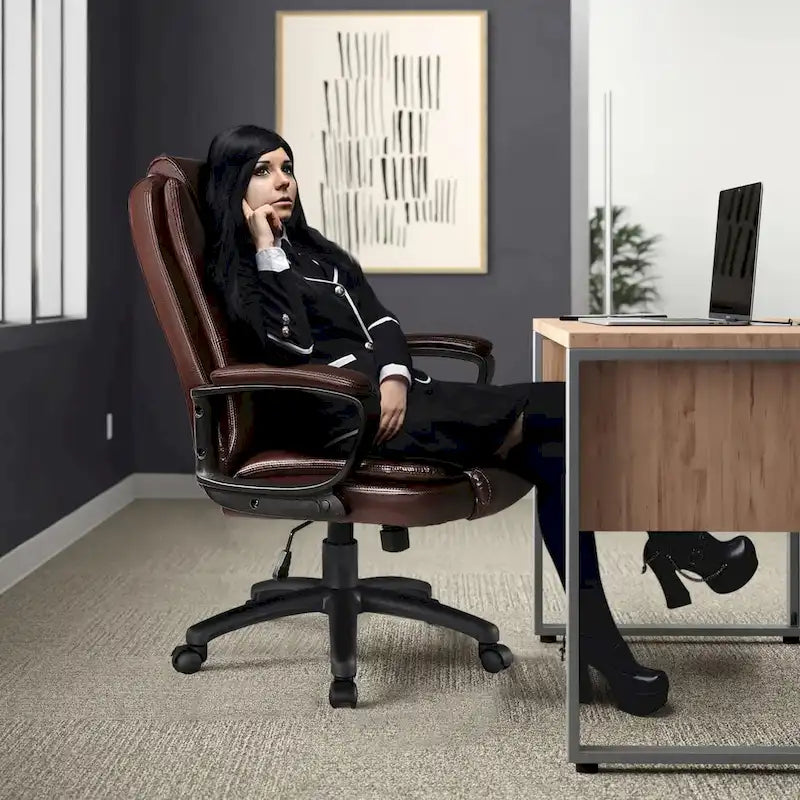 High Back Executive Office Chair, Ergonomic, Leather, 400 lbs