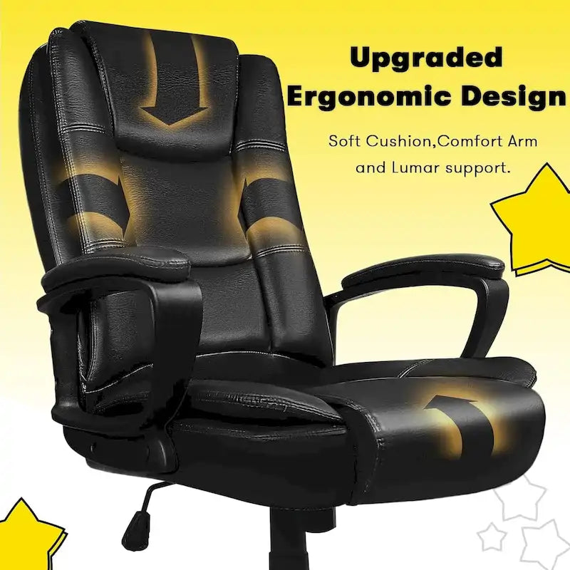 High Back Executive Office Chair, Ergonomic, Leather, 400 lbs