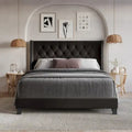 Tufted Upholstered Panel Bed with Wingback Headboard, Faux Leather