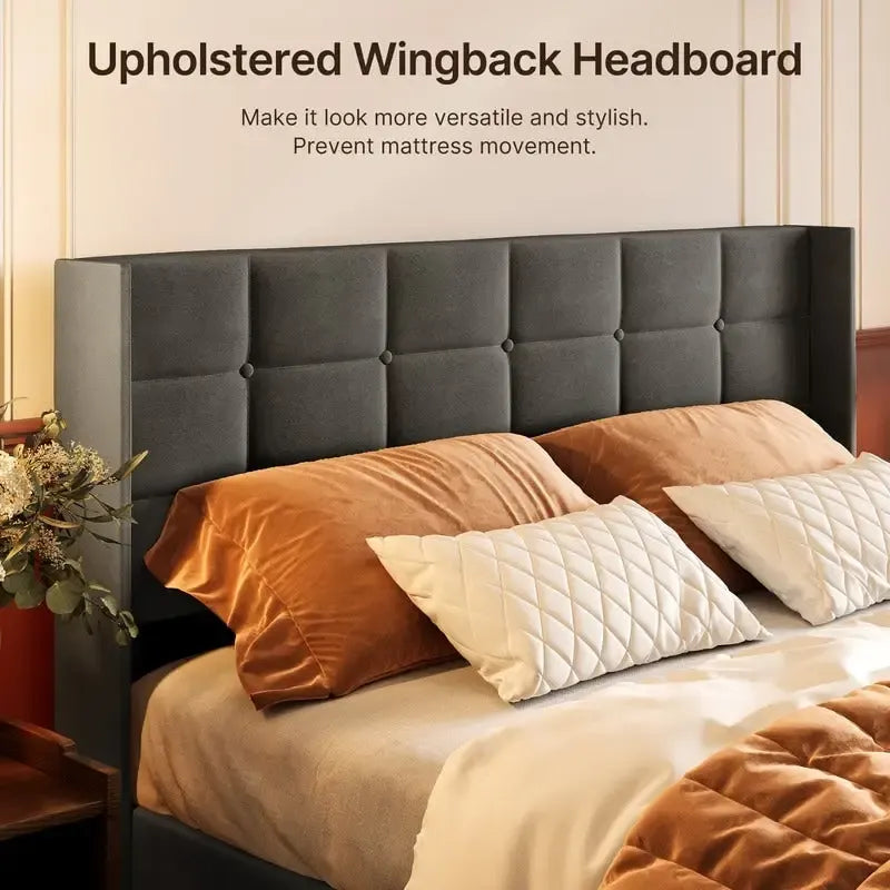 Upholstered Platform Bed Frame with Hydraulic Storage System