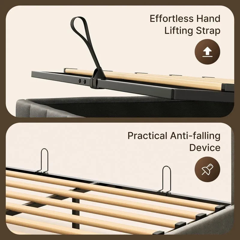 Upholstered Platform Bed Frame with Hydraulic Storage System