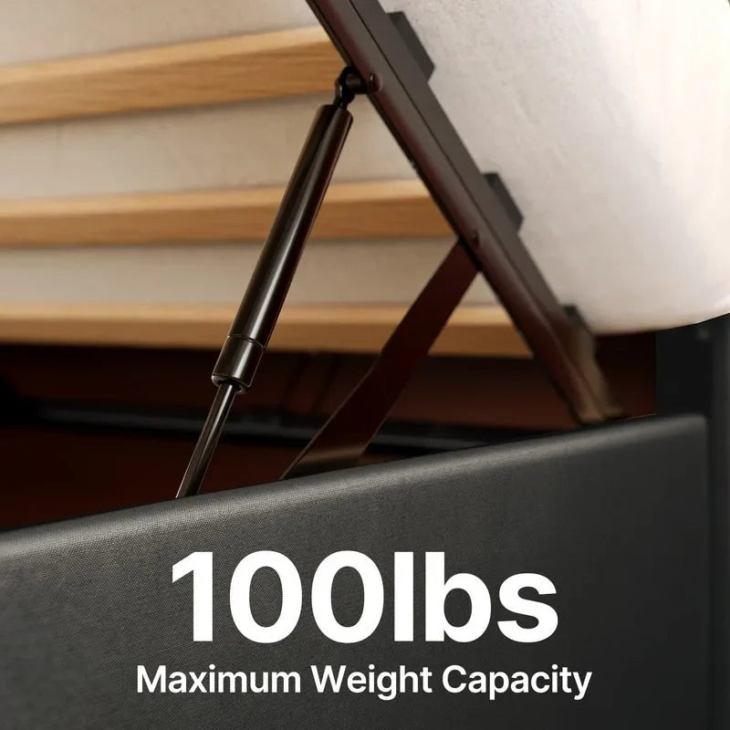 Upholstered Platform Bed Frame with Hydraulic Storage System