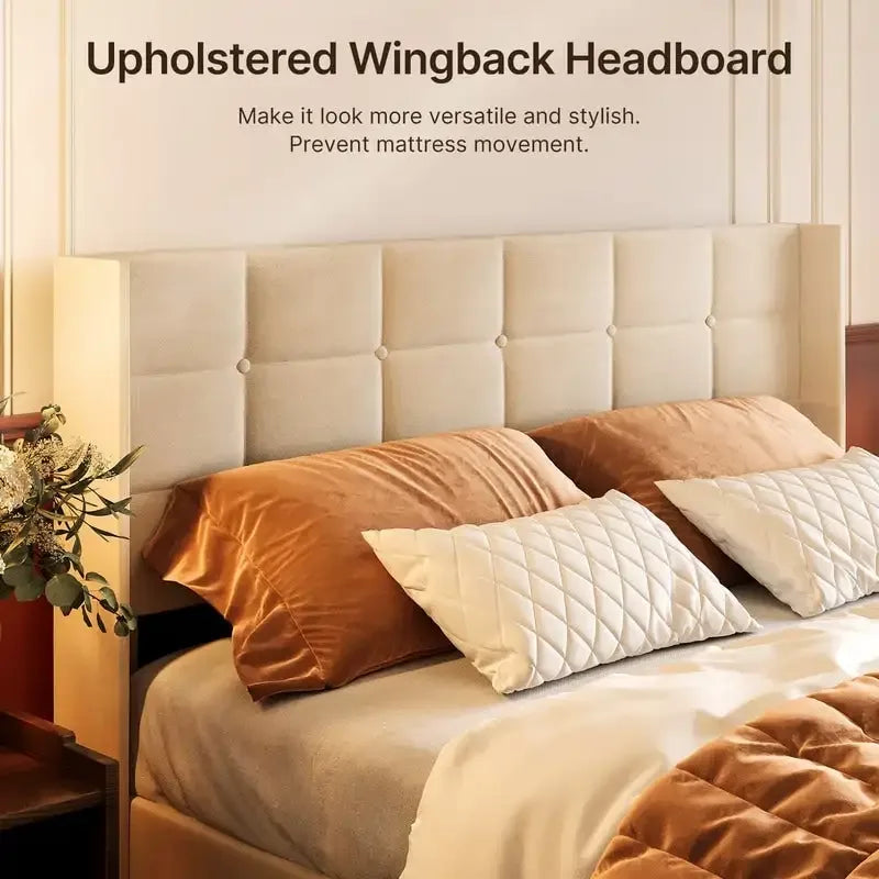 Upholstered Platform Bed Frame with Hydraulic Storage System