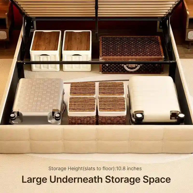 Upholstered Platform Bed Frame with Hydraulic Storage System