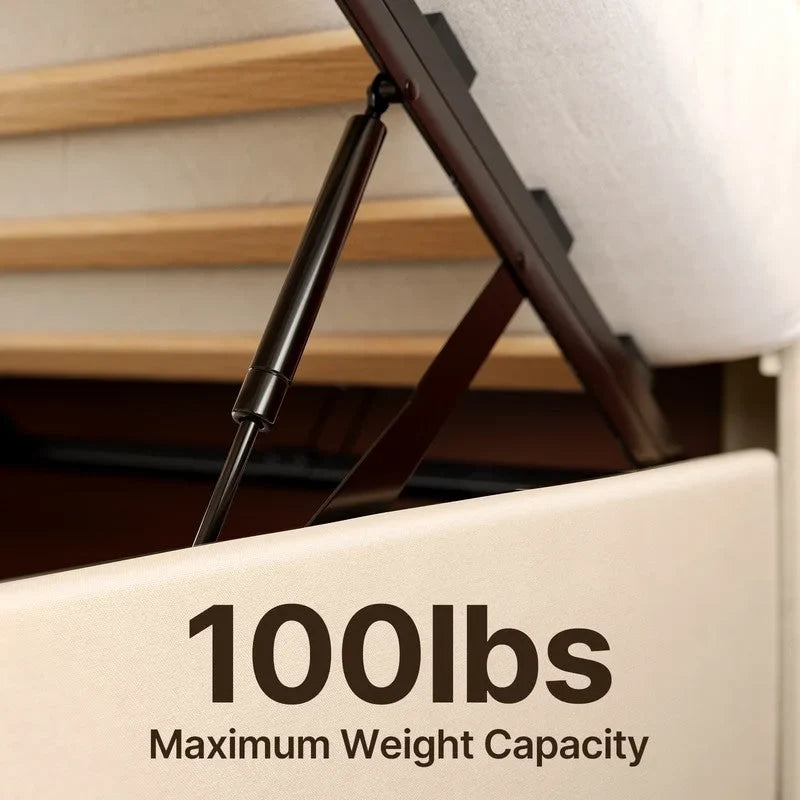 Upholstered Platform Bed Frame with Hydraulic Storage System