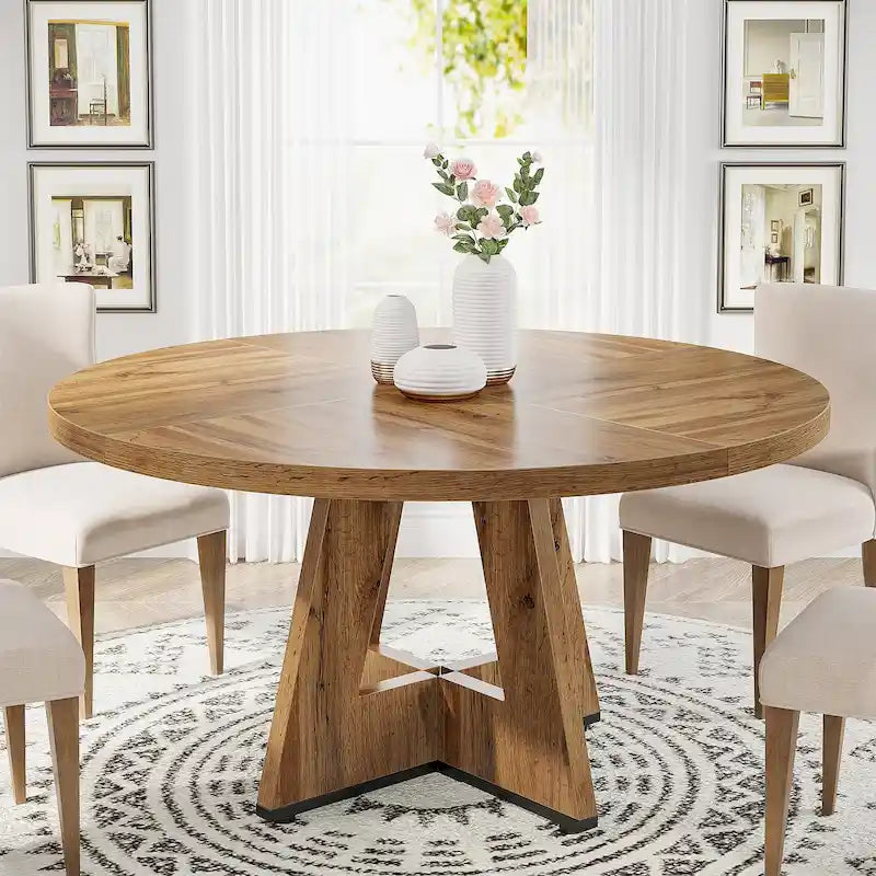 47-Inch Round Farmhouse Dining Table for 4, Wood