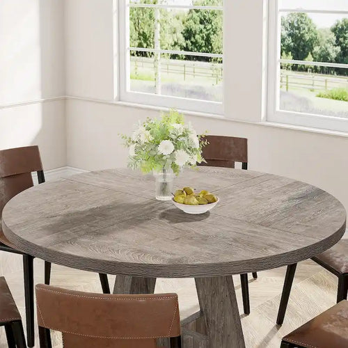 47-Inch Round Farmhouse Dining Table for 4, Wood