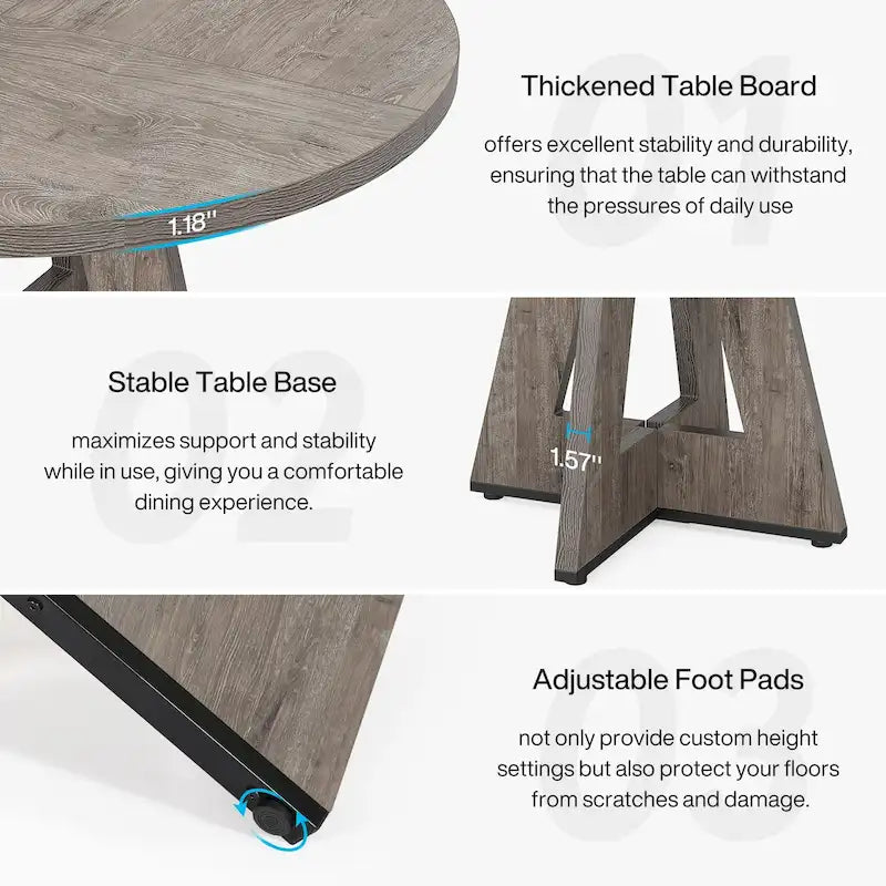 47-Inch Round Farmhouse Dining Table for 4, Wood