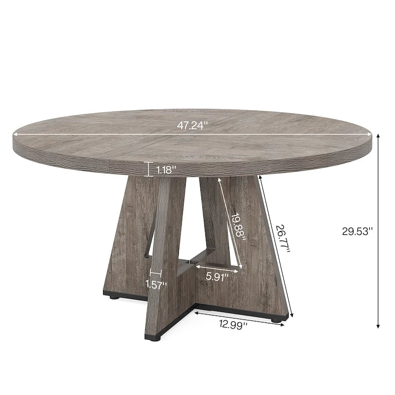 47-Inch Round Farmhouse Dining Table for 4, Wood