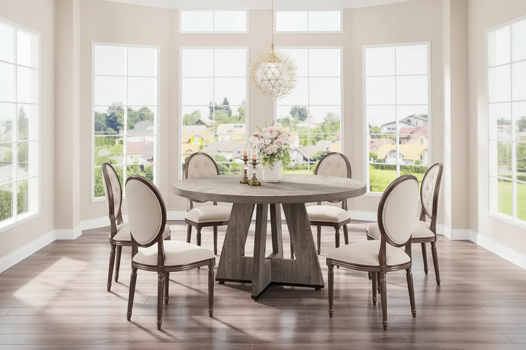 47-Inch Round Farmhouse Dining Table for 4, Wood