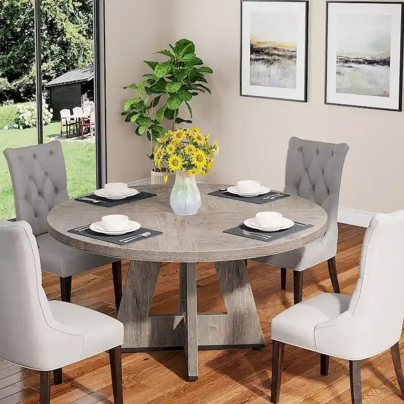 47-Inch Round Farmhouse Dining Table for 4, Wood