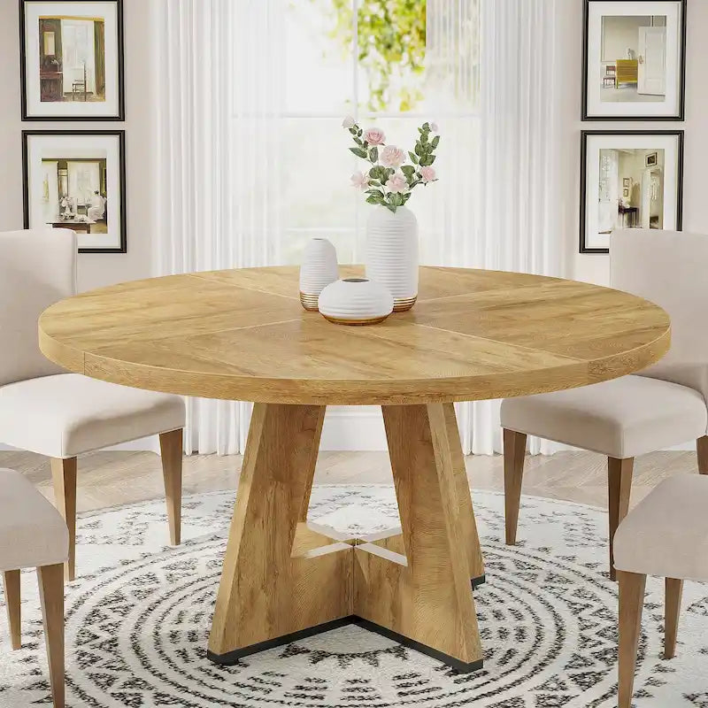 47-Inch Round Farmhouse Dining Table for 4, Wood