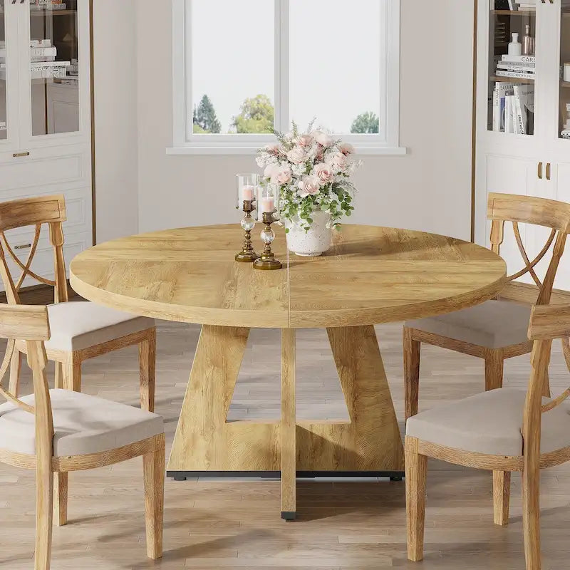 47-Inch Round Farmhouse Dining Table for 4, Wood