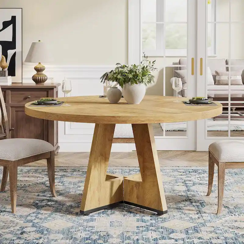 47-Inch Round Farmhouse Dining Table for 4, Wood