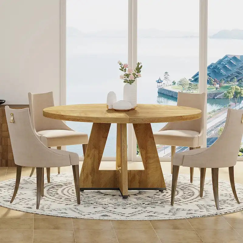 47-Inch Round Farmhouse Dining Table for 4, Wood