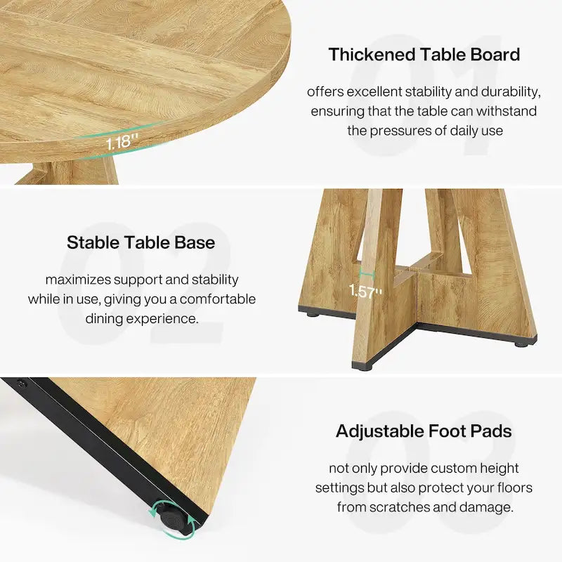 47-Inch Round Farmhouse Dining Table for 4, Wood