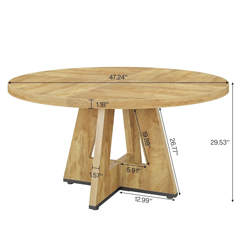 47-Inch Round Farmhouse Dining Table for 4, Wood