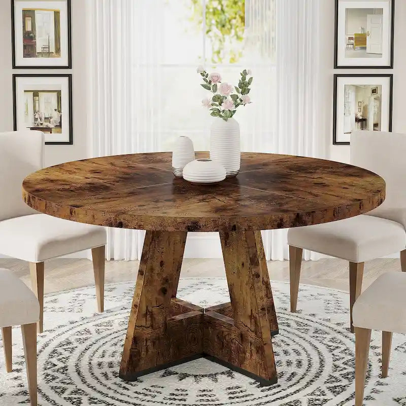 47-Inch Round Farmhouse Dining Table for 4, Wood