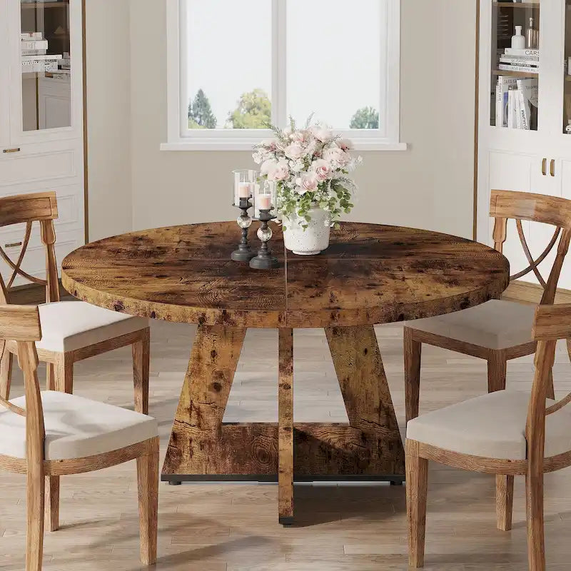 47-Inch Round Farmhouse Dining Table for 4, Wood