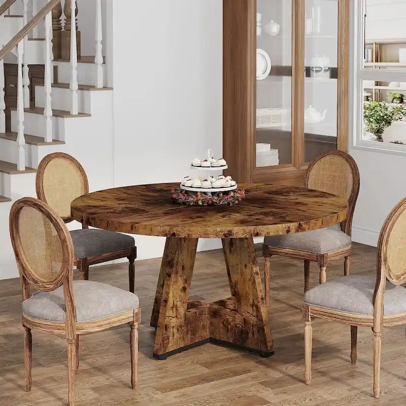 47-Inch Round Farmhouse Dining Table for 4, Wood