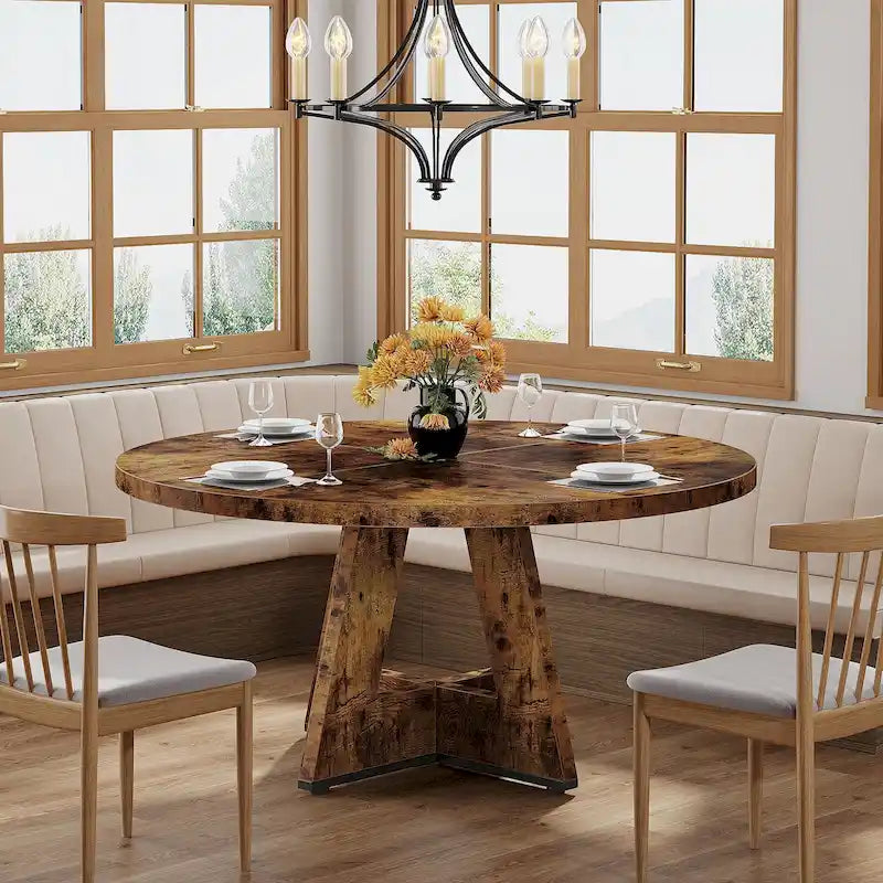 47-Inch Round Farmhouse Dining Table for 4, Wood