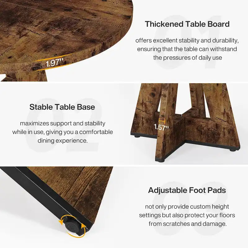 47-Inch Round Farmhouse Dining Table for 4, Wood