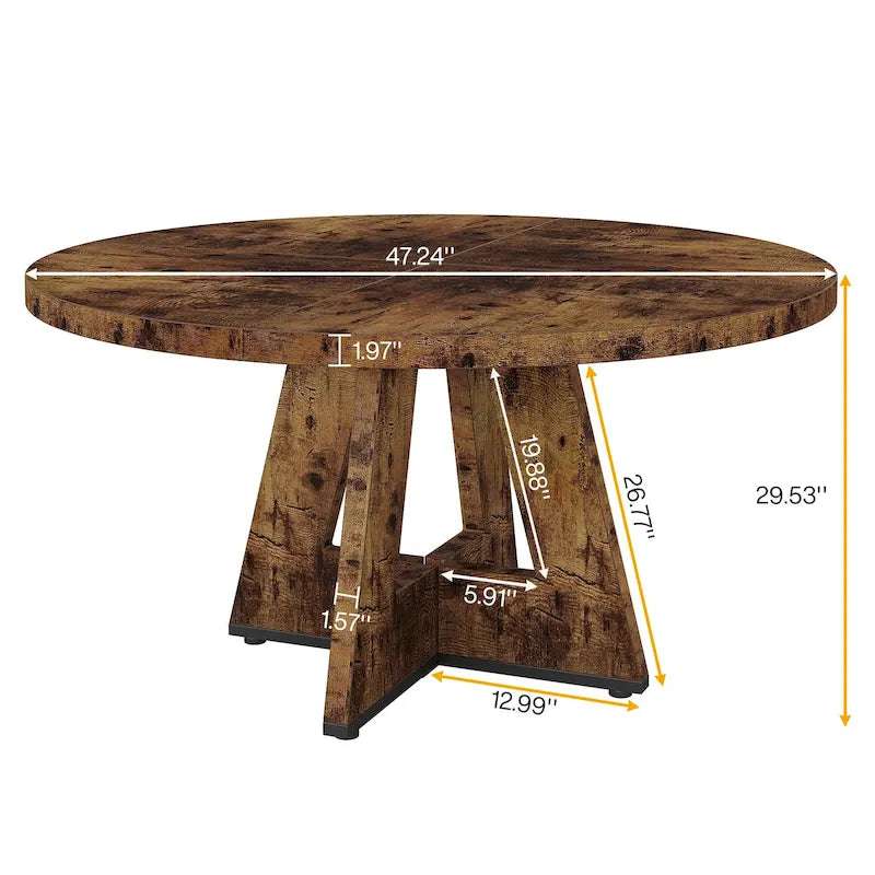 47-Inch Round Farmhouse Dining Table for 4, Wood