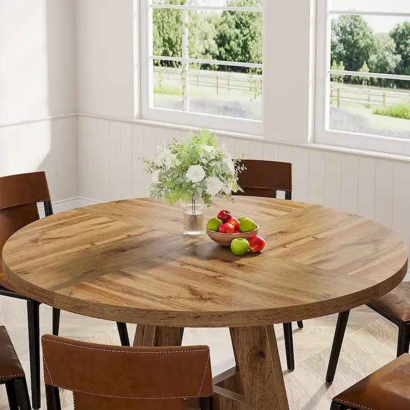 47-Inch Round Farmhouse Dining Table for 4, Wood