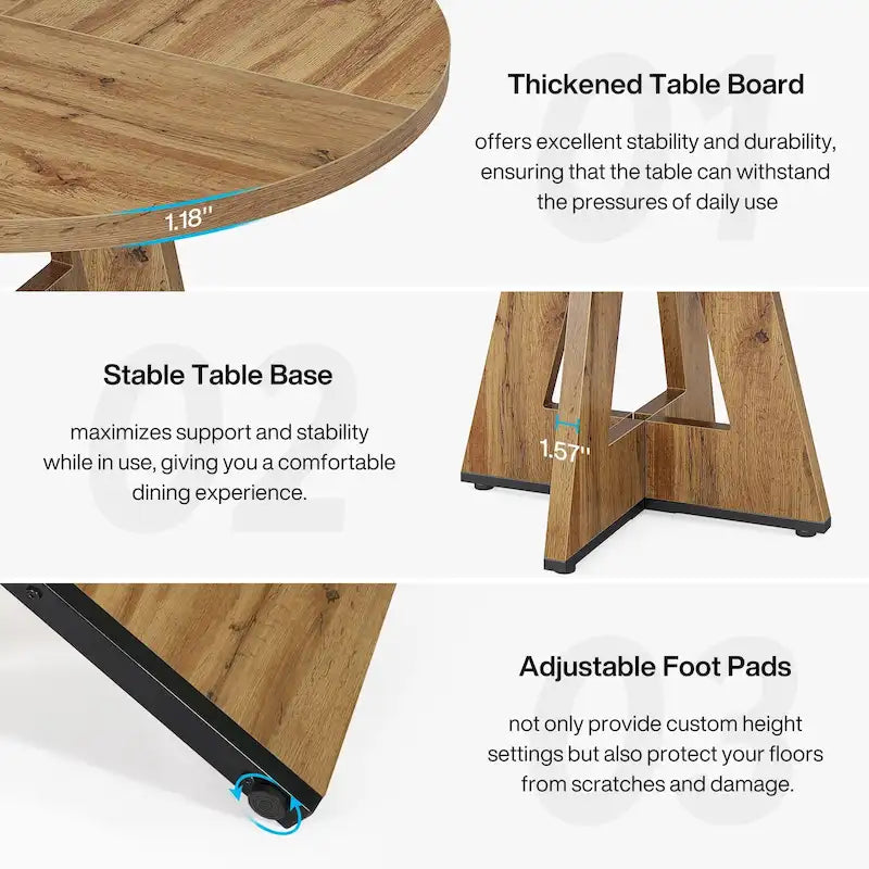 47-Inch Round Farmhouse Dining Table for 4, Wood