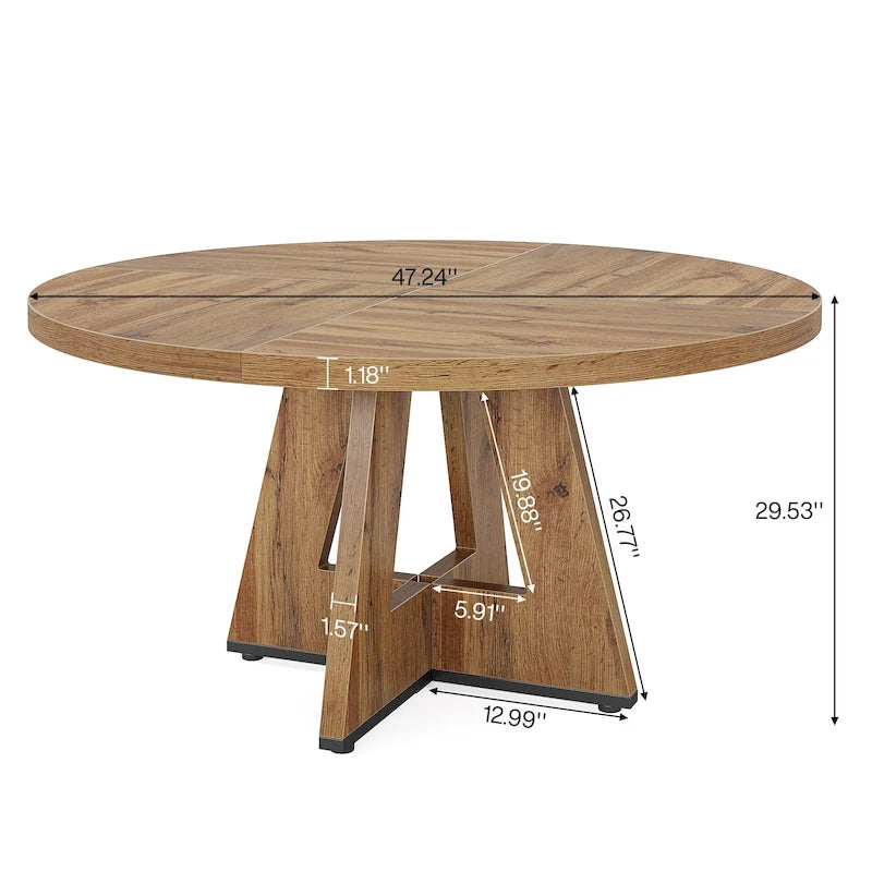 47-Inch Round Farmhouse Dining Table for 4, Wood