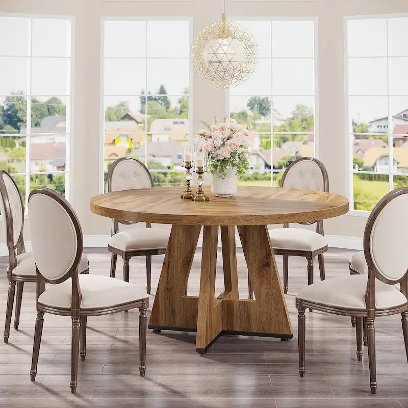 47-Inch Round Farmhouse Dining Table for 4, Wood