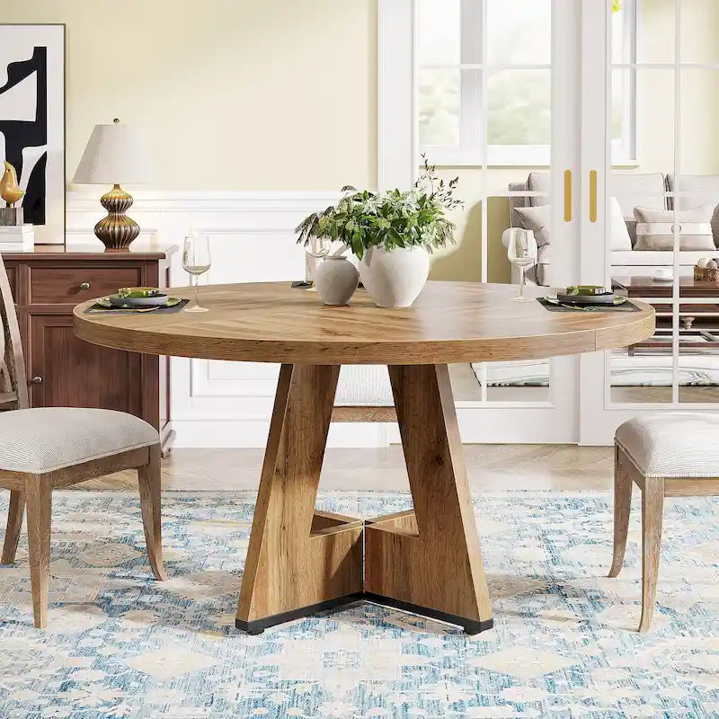 47-Inch Round Farmhouse Dining Table for 4, Wood