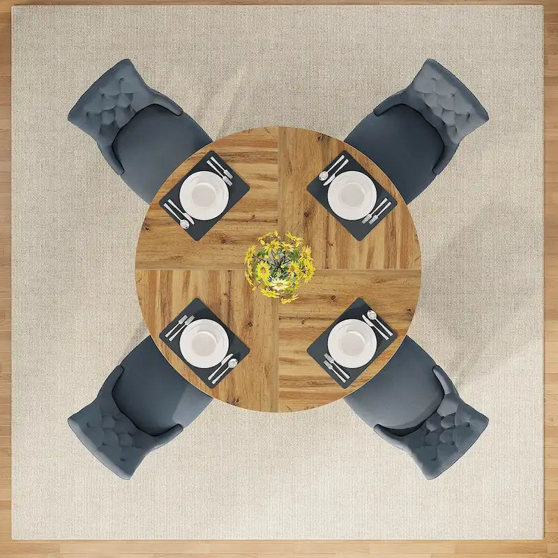 47-Inch Round Farmhouse Dining Table for 4, Wood